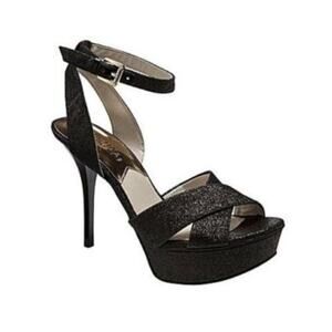 Michael Kors Sparkle Platform Heels Black Leather Womens 7.5 Gideon Glitter